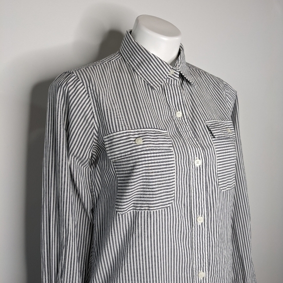 Athleta blue white striped cotton button up XS - Picture 5 of 8